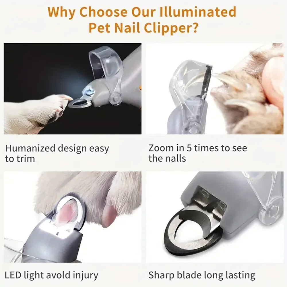 LED Dual-Sided Pet Nail Clippers with 5X Magnification