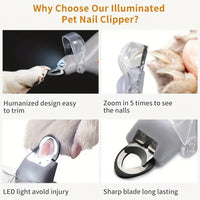 LED Dual-Sided Pet Nail Clippers with 5X Magnification